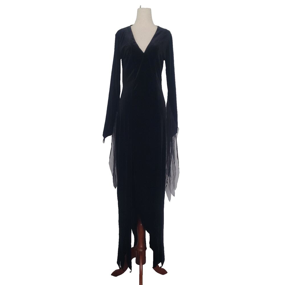 Halloween Womens Morticia Velvet Lace Maxi Dress Size M Addams Family Goth Witch